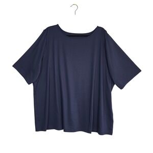 Susan Graver Essentials Butterknit‎ Bateau Neck Top 3X Navy Elbow Sleeve Slinky
